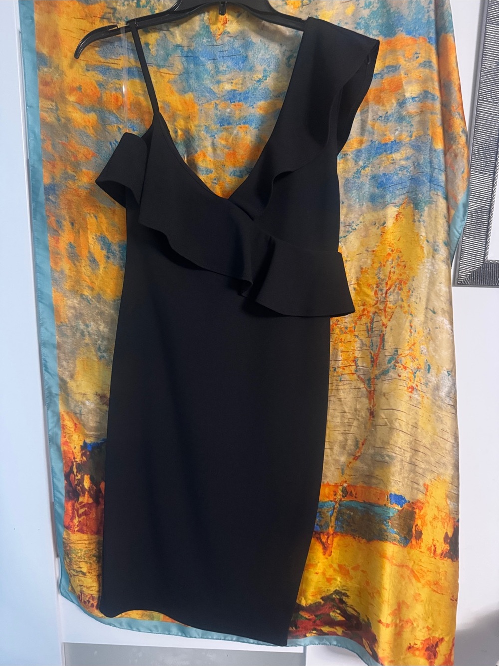 Windsor Black One-Shoulder Ruffle Sheath Dress